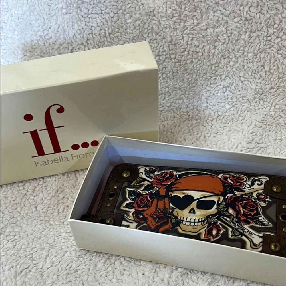 Isabella Fiore Leather Wallet with Skull and Floral Design
